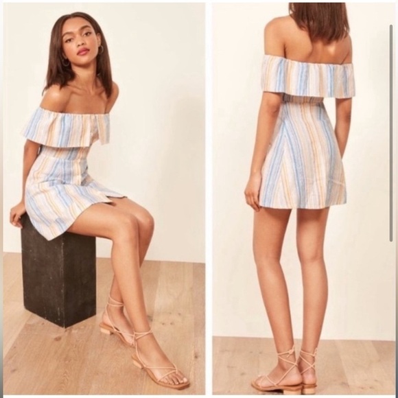 New! Reformation Landy Striped Linen Mini Dress 🌻 Sz 8 - Picture 8 of 8